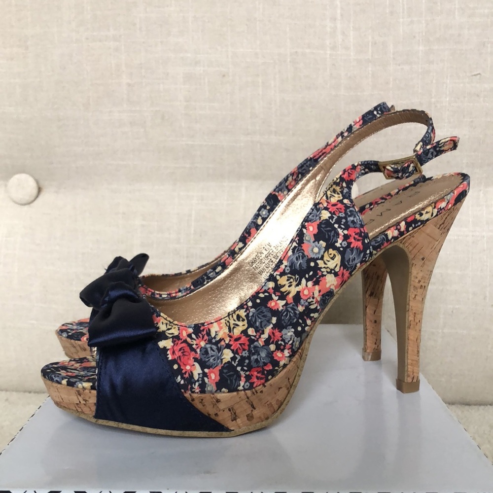 Rampage Navy Floral Platform Heels